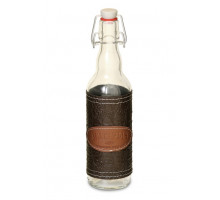 Стеклянная бутылка с бугелем прозрачная с коричневым чехлом